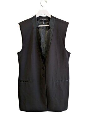 Robert Rodriguez Tuxedo Vest Style Dress XL Black Satin Trim Minimalist Long  Ap